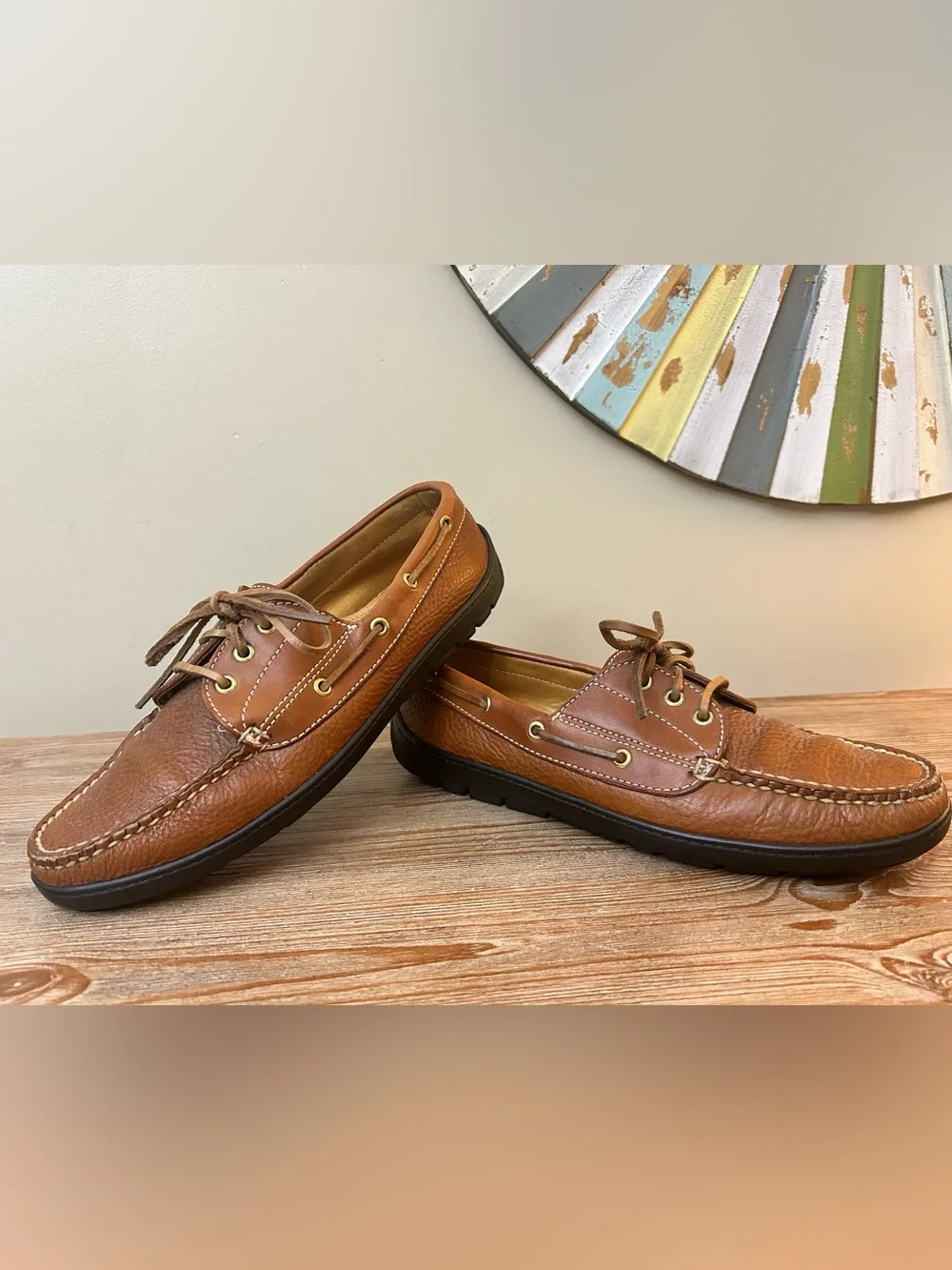 Orvis Vintage Made in USA Brown Leather Boat Shoes Driving Mocs 8.5 D NICE
